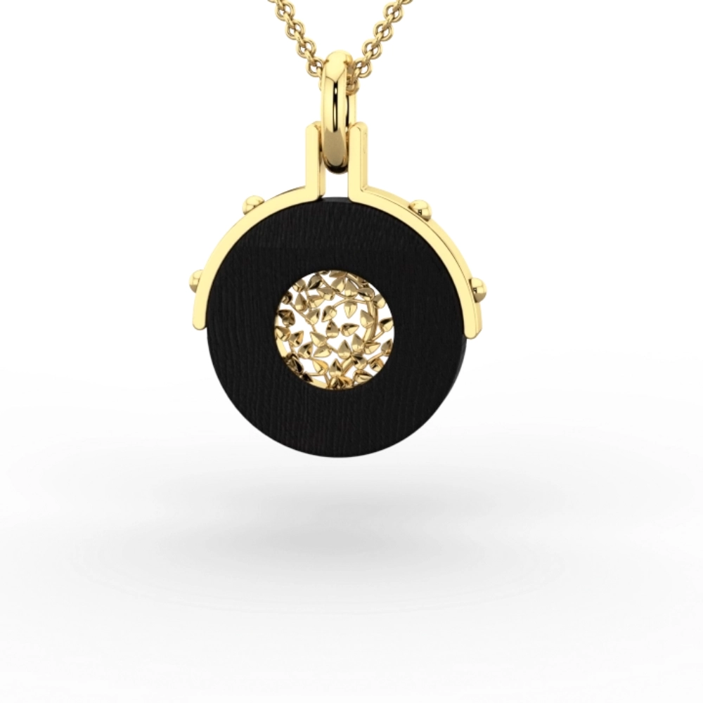 Auréole Végétale pendant in ebony wood and 18k yellow gold front view