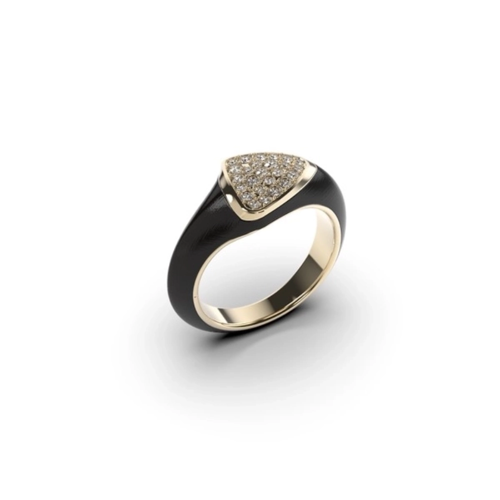 Ring Ajour Chevalière Eben in ebony wood and 18k gold with diamonds
