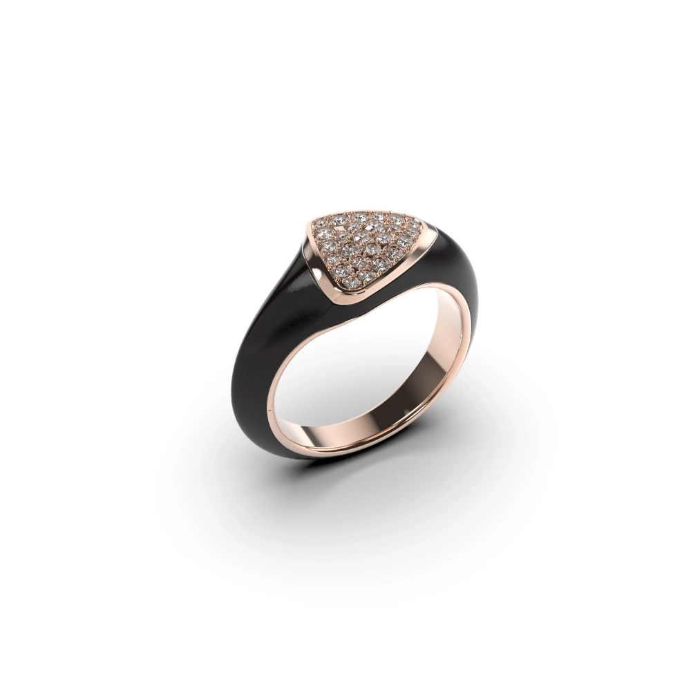 Ring Ajour Chevalière Eben in ebony wood and 18k red gold with diamonds