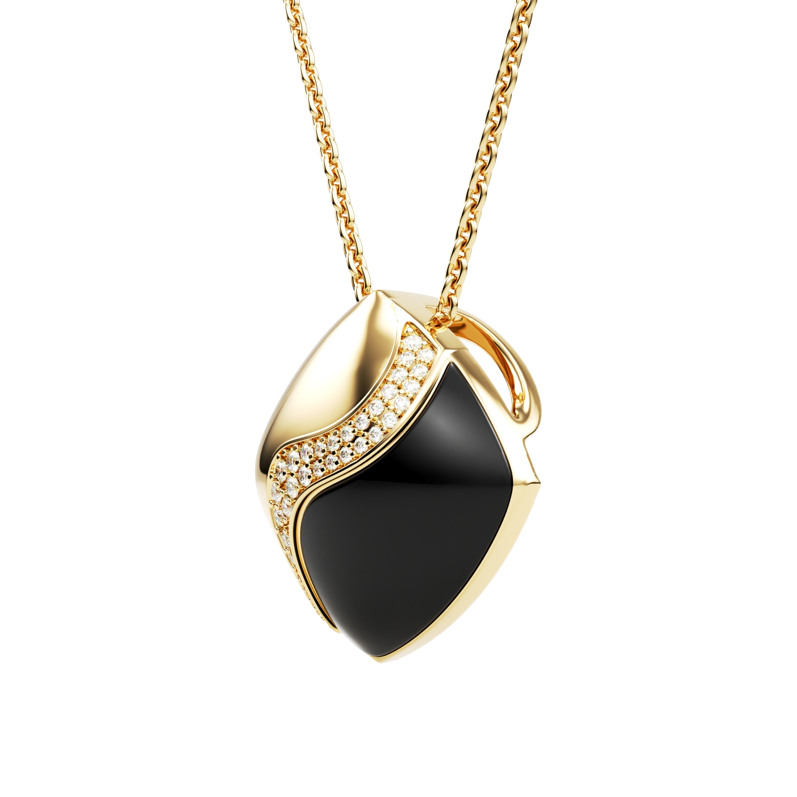 Orsé Ébène pendant in 18k yellow gold and ebony wood with diamond curve