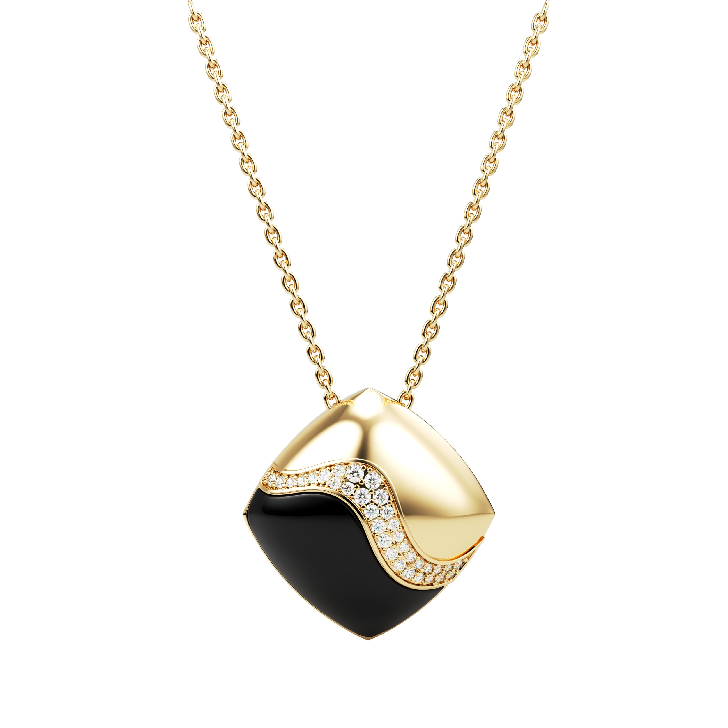Orsé Ébène pendant in 18k yellow gold and ebony wood with diamond curve
