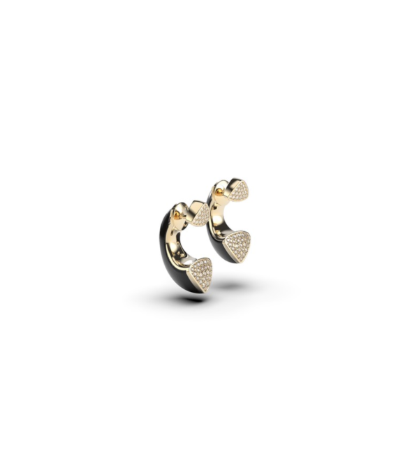 Ajour Duo Ébène earrings in yellow gold, ebony wood and pavé diamonds