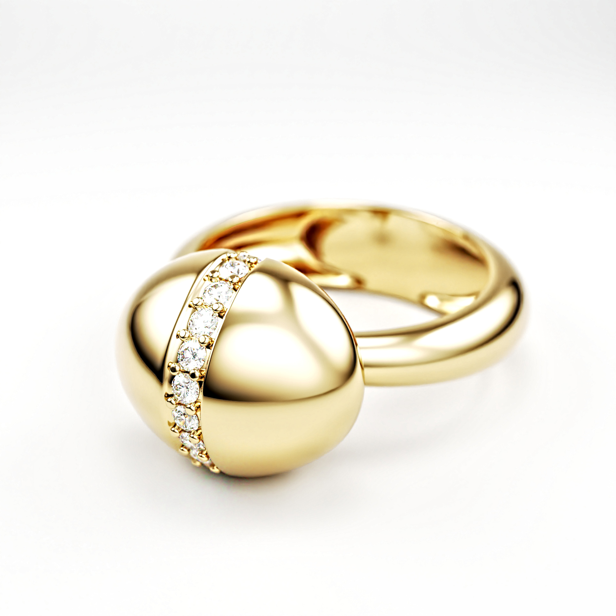 Ring Ondée in 18k gold with pavé-set diamonds, sculptural design