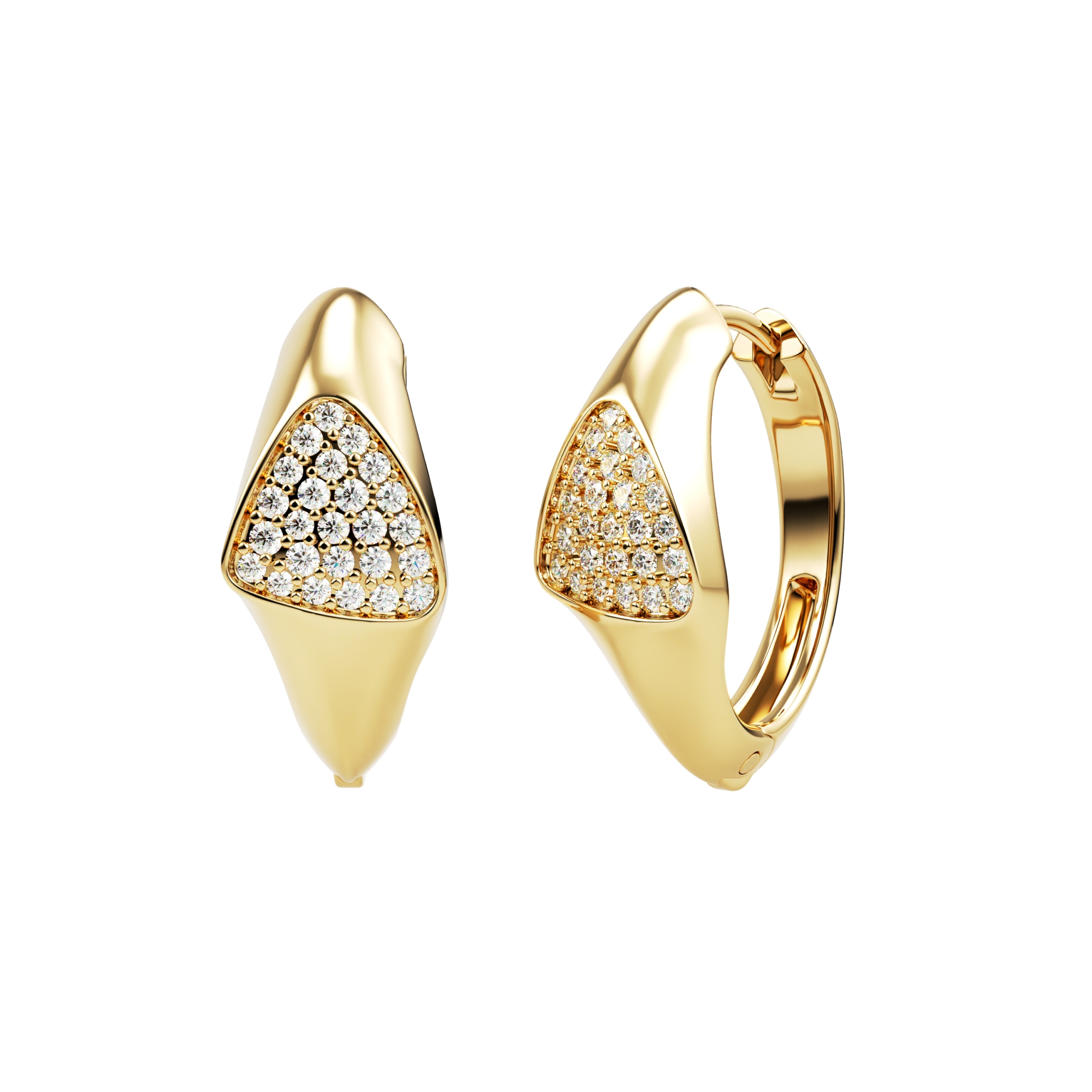 front and angled view of Ajour Orbé earrings in 18k yellow gold